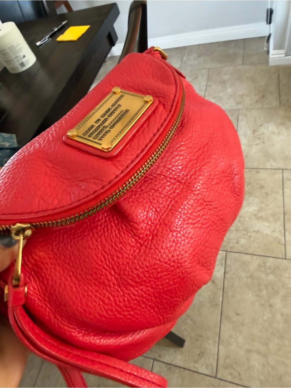 Marc Jacobs Red Pebbled Leather Crossbody with Gold Plate